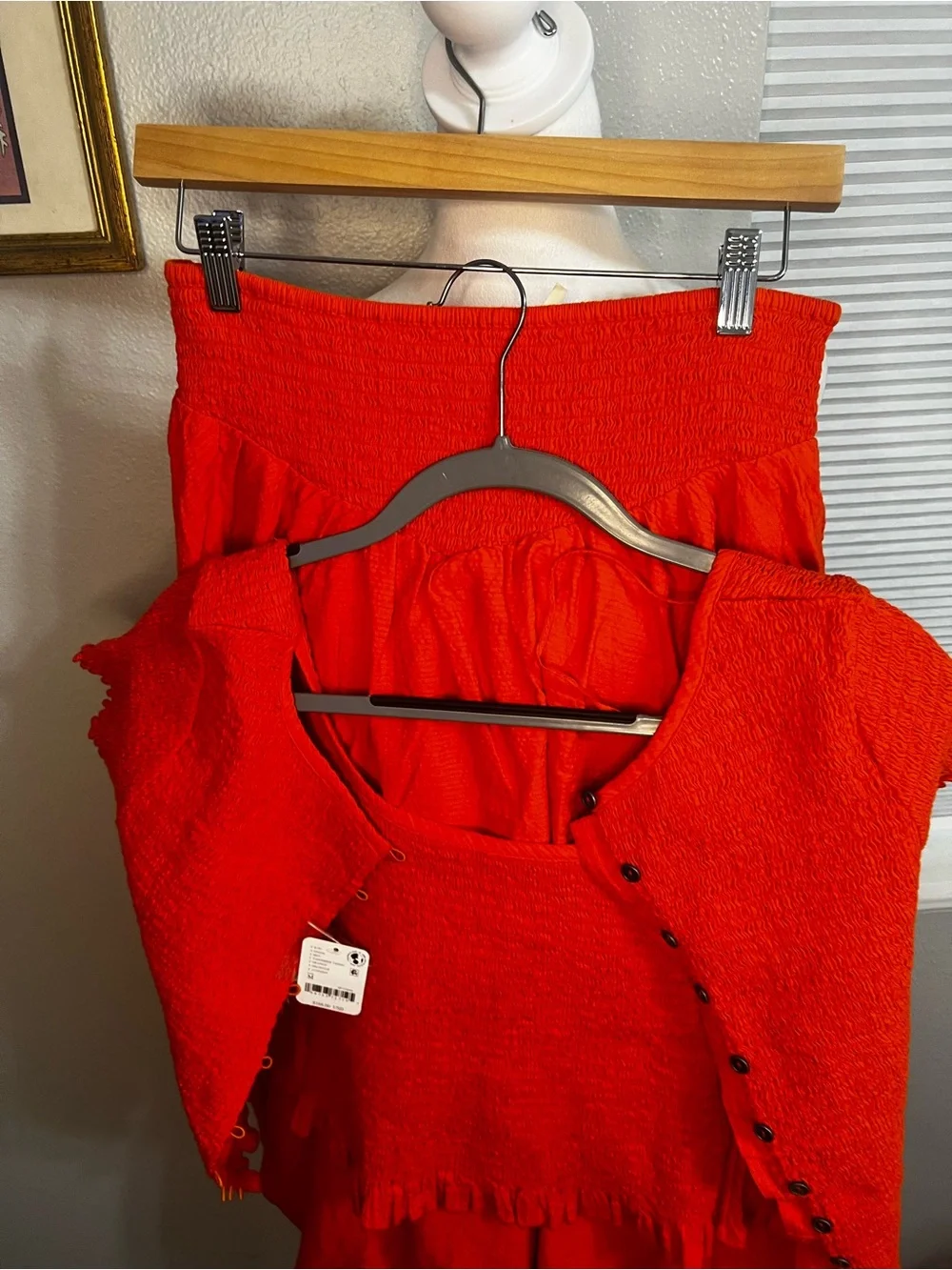 Free People NWT Braveheart Solid Set Medium Orange Pockets Elastic Buttons - Picture 11 of 12